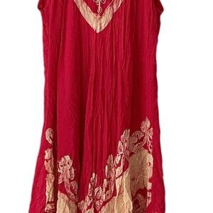 Red Asymmetrical Women’s Dress with Cream Accent